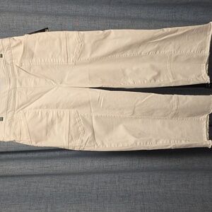 Democracy White Wide-Leg Denim Pants With Side Pockets , Frayed Legs Size 12 NWT